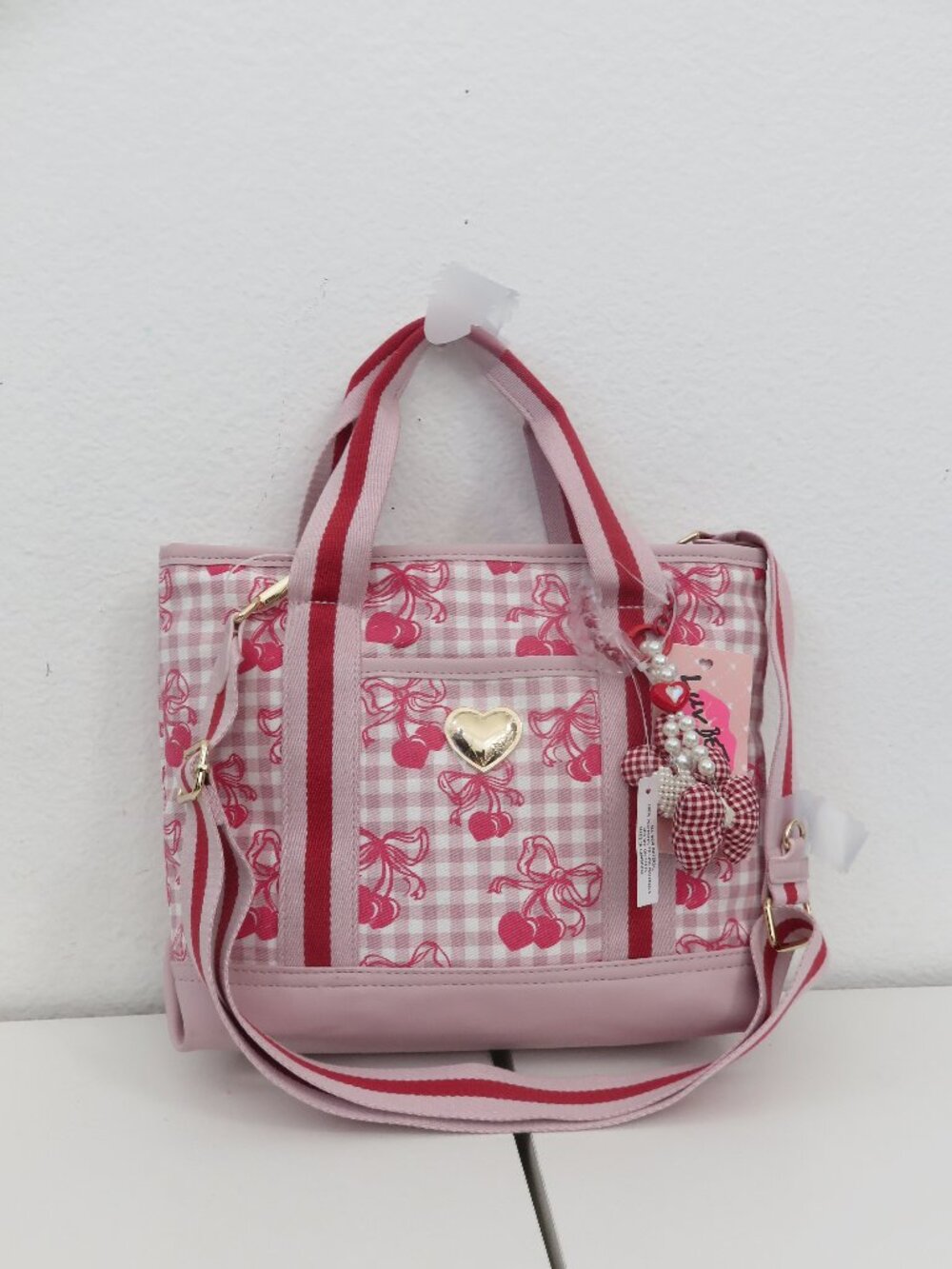 Luv Betsey by Betsey Johnson Cherry Checkered Tote with Pink and Red Straps